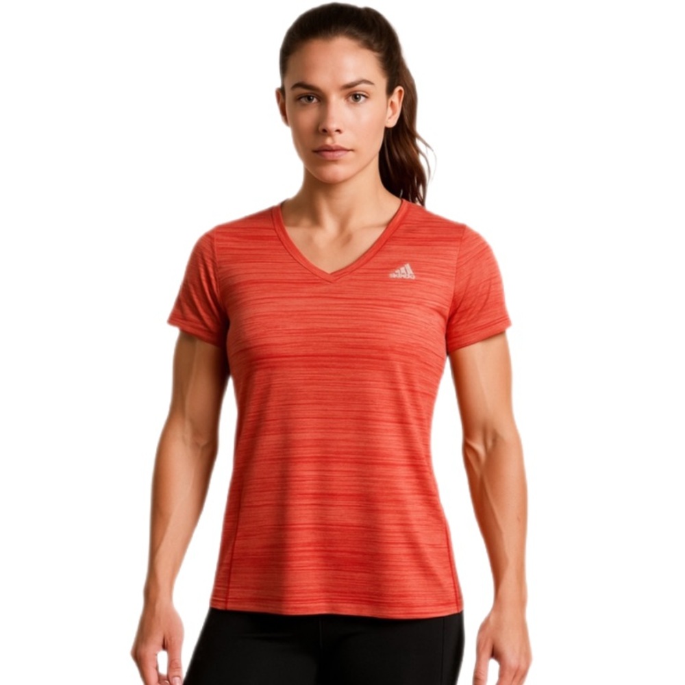 Adidas Ultimate Heathered Performance V-Neck Athletic Tee Pink Red —Size M